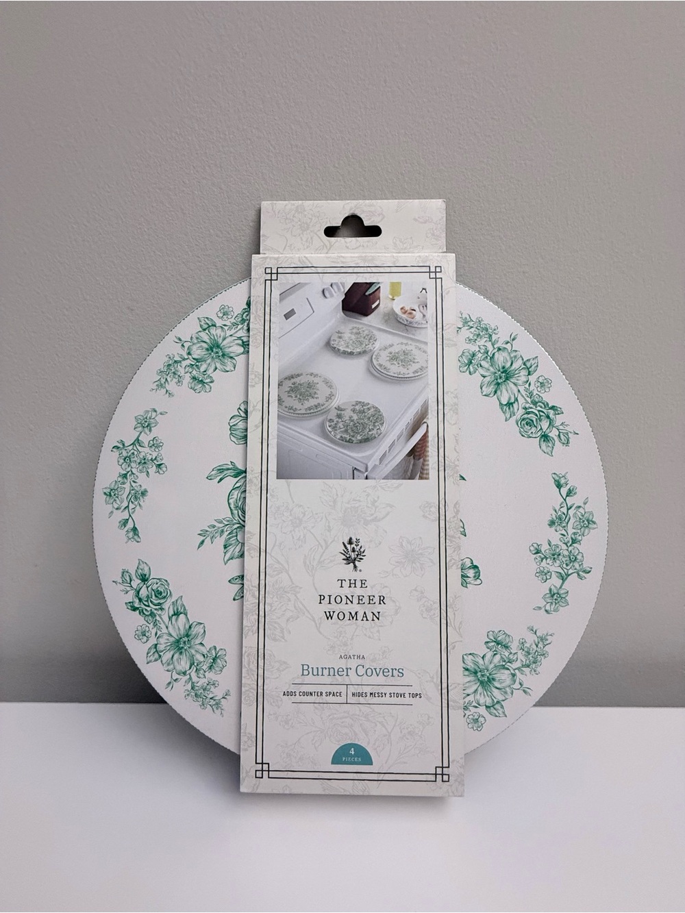 NEW The Pioneer Woman Agatha 4-Piece Burner Covers Set White Green Floral